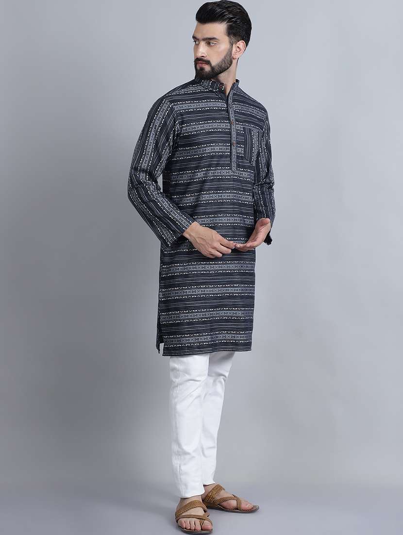 men self design mandarin neck long kurta - 22182648 -  Standard Image - 3