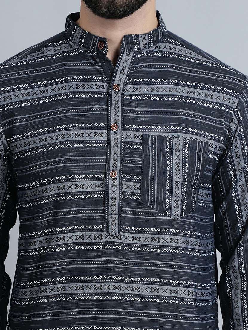 men self design mandarin neck long kurta - 22182648 -  Standard Image - 5