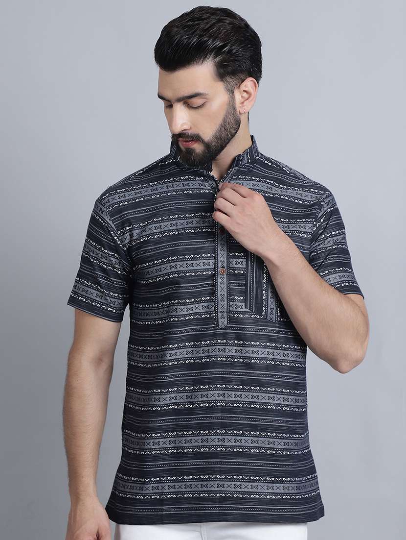 men self design mandarin neck short kurta