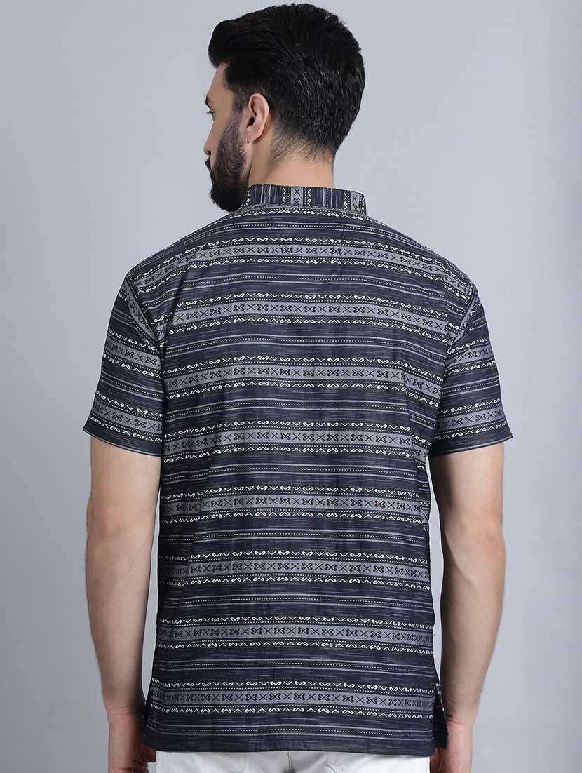 men self design mandarin neck short kurta - 22182649 -  Standard Image - 3