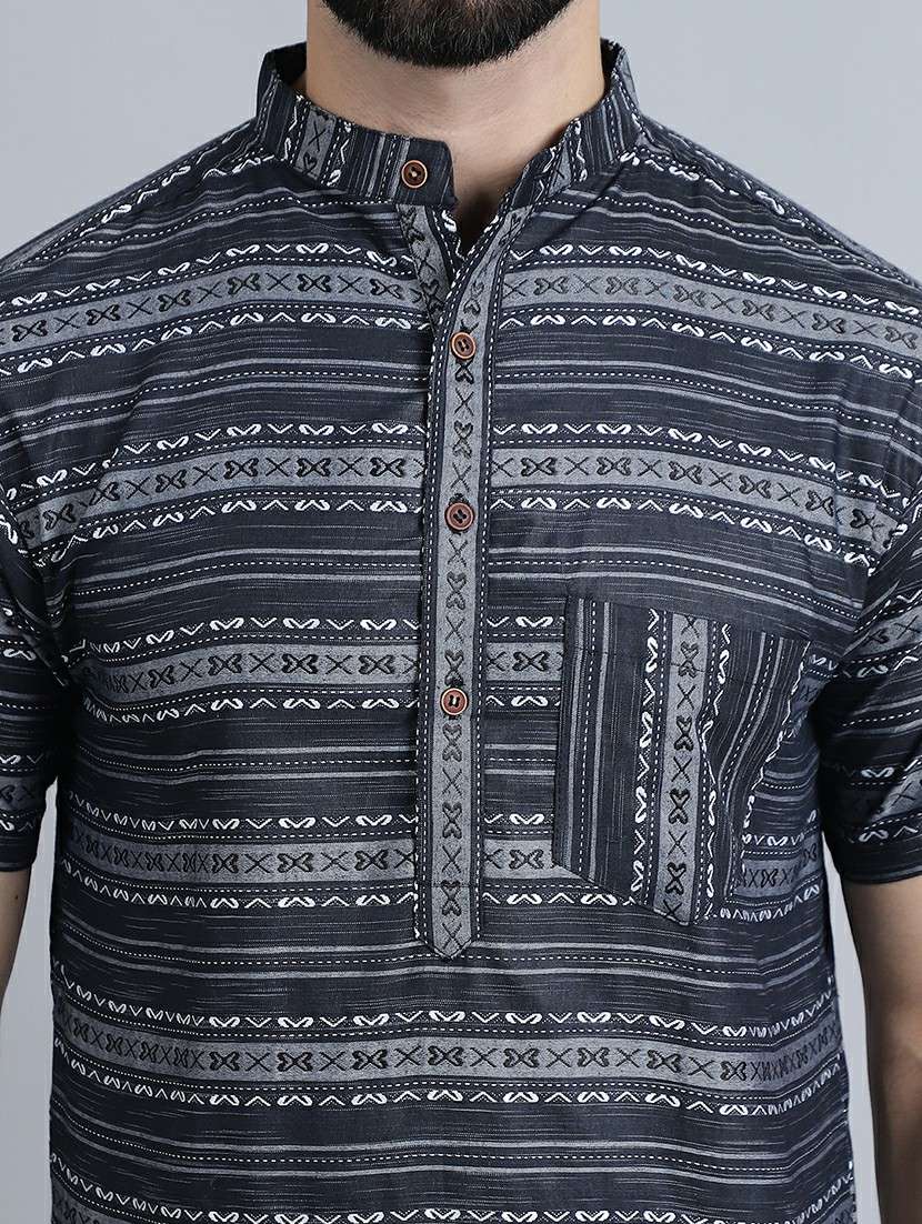 men self design mandarin neck short kurta - 22182649 -  Standard Image - 5