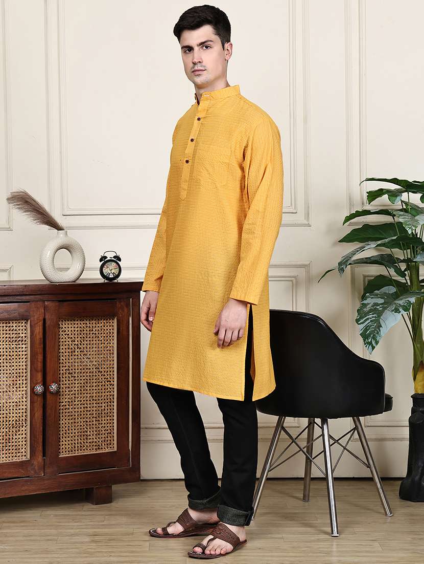 men striped mandarin neck long kurta - 22182666 -  Standard Image - 3