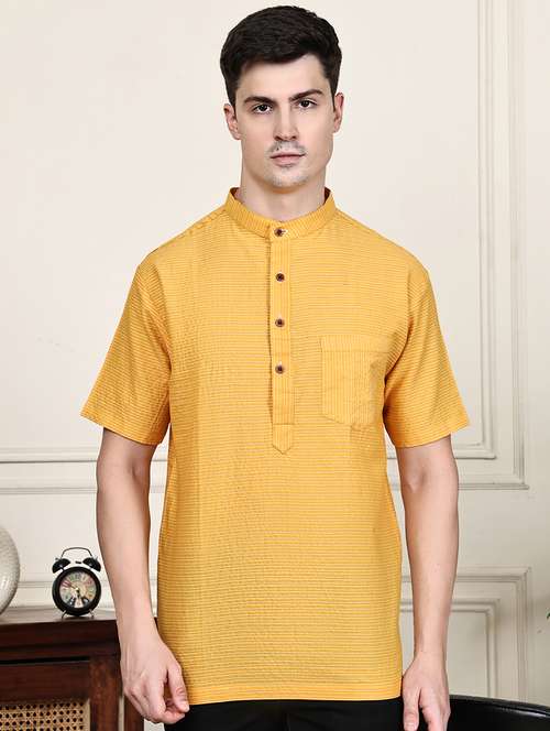 men striped mandarin neck short kurta - 22182667 -  Standard Image - 0