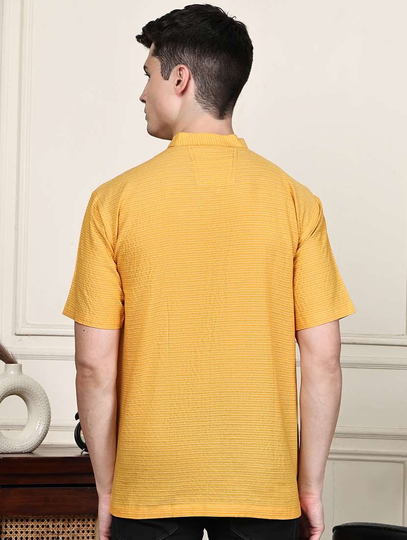 men striped mandarin neck short kurta - 22182667 -  Standard Image - 3