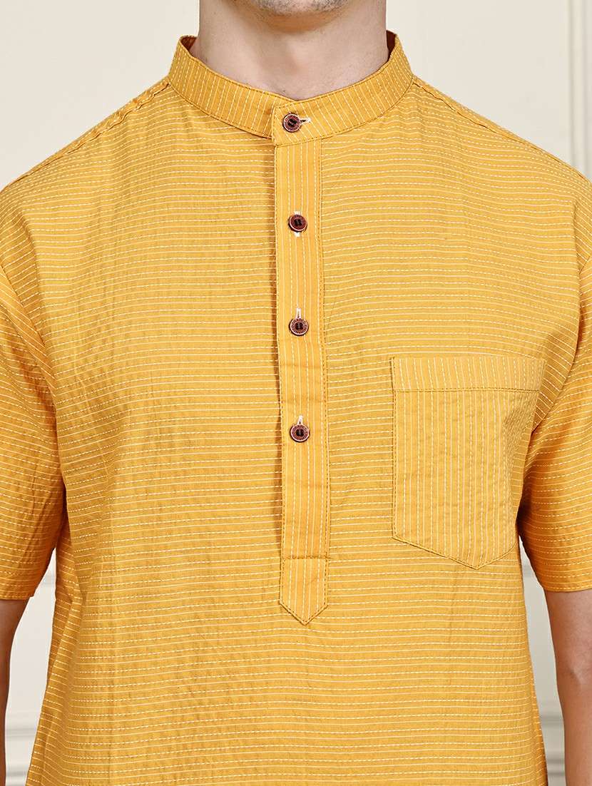 men striped mandarin neck short kurta - 22182667 -  Standard Image - 5