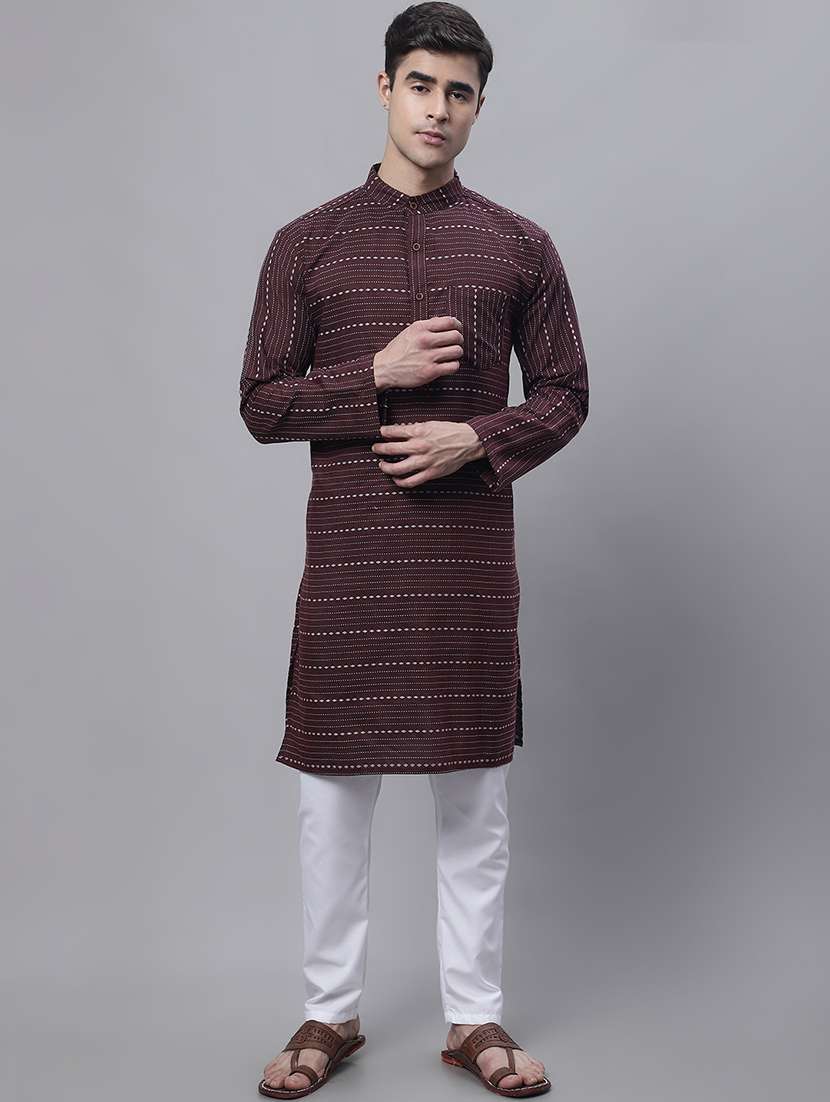 men self design mandarin neck long kurta