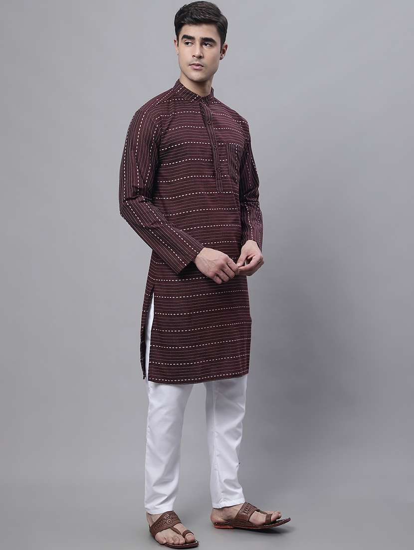 men self design mandarin neck long kurta - 22182668 -  Standard Image - 3