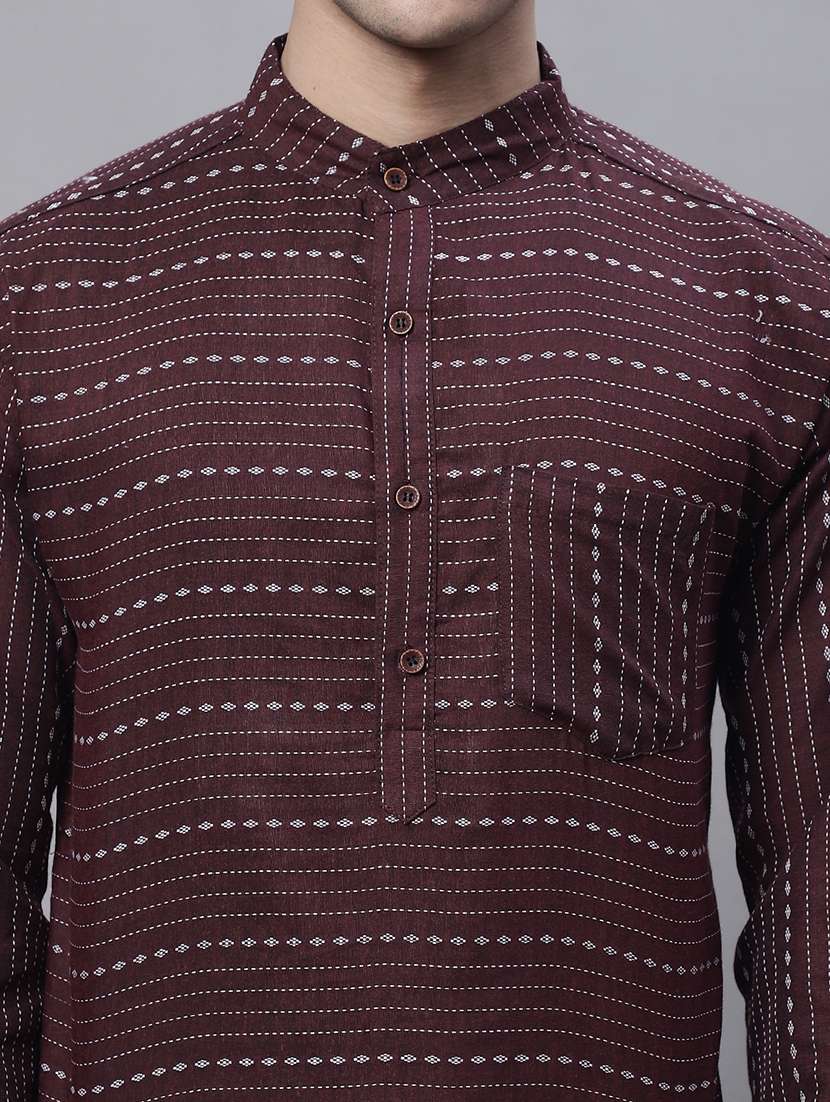 men self design mandarin neck long kurta - 22182668 -  Standard Image - 5