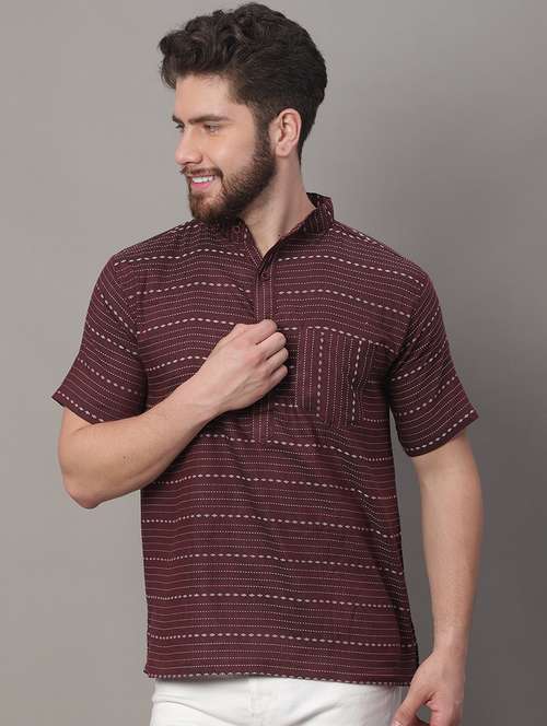 men self design mandarin neck short kurta - 22182669 -  Standard Image - 0