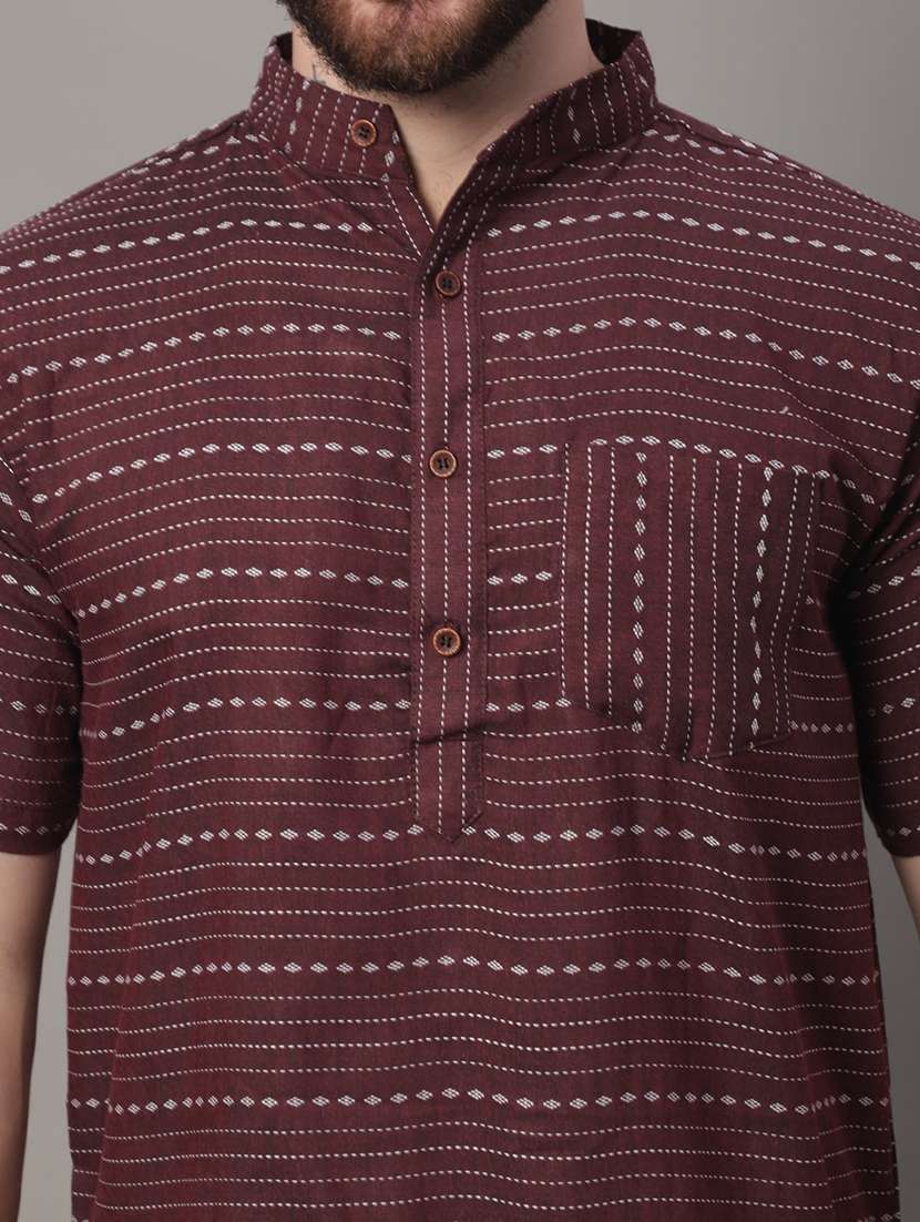 men self design mandarin neck short kurta - 22182669 -  Standard Image - 5
