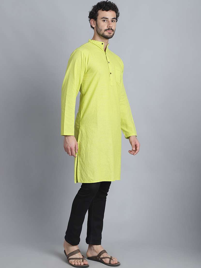 men striped mandarin neck long kurta - 22182670 -  Standard Image - 3