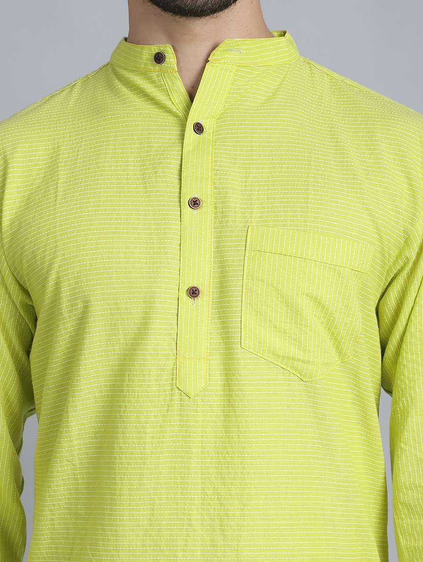 men striped mandarin neck long kurta - 22182670 -  Standard Image - 5