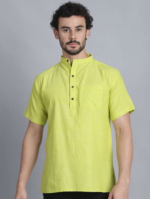 men striped mandarin neck short kurta - 22182671 -  Standard Image - 0