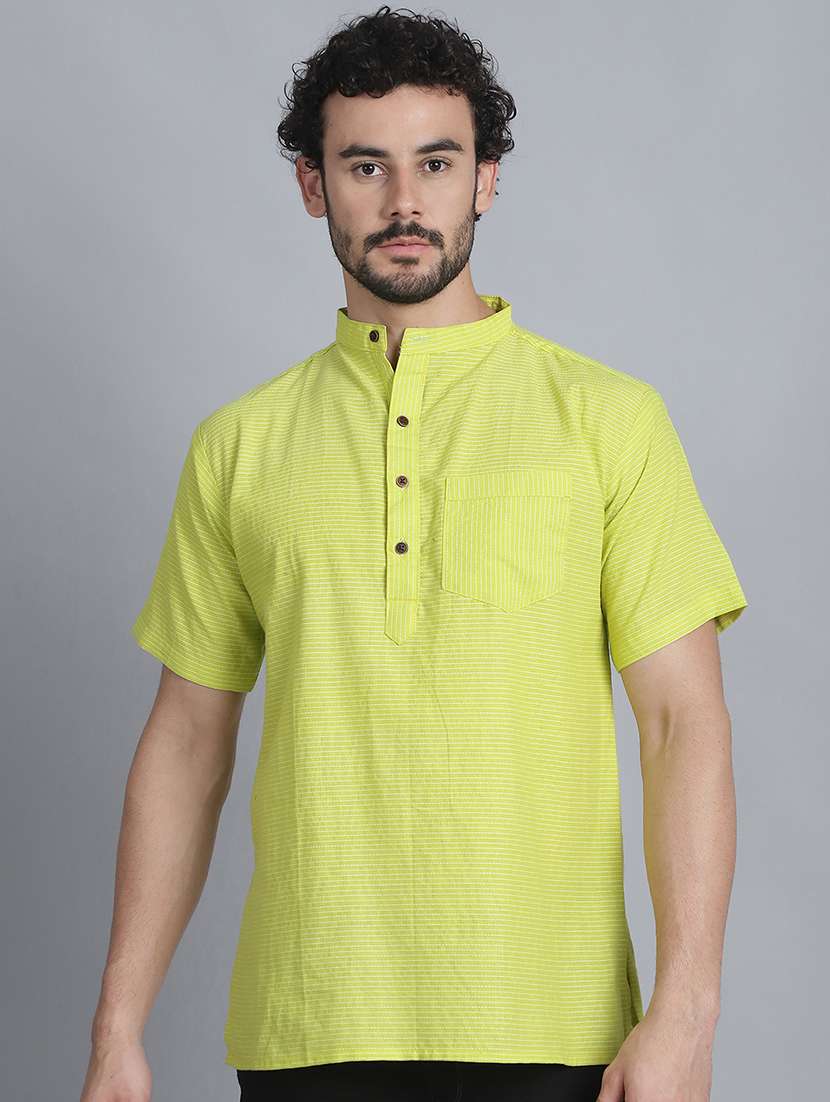 men striped mandarin neck short kurta