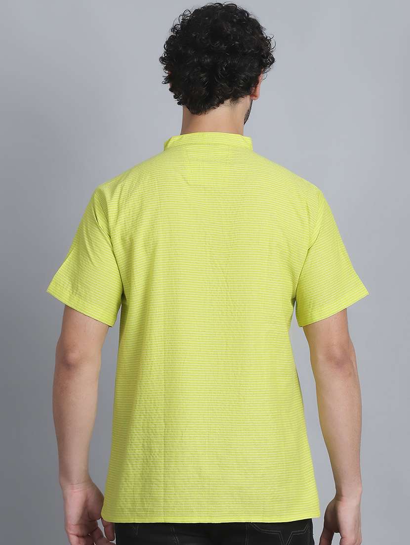 men striped mandarin neck short kurta - 22182671 -  Standard Image - 3