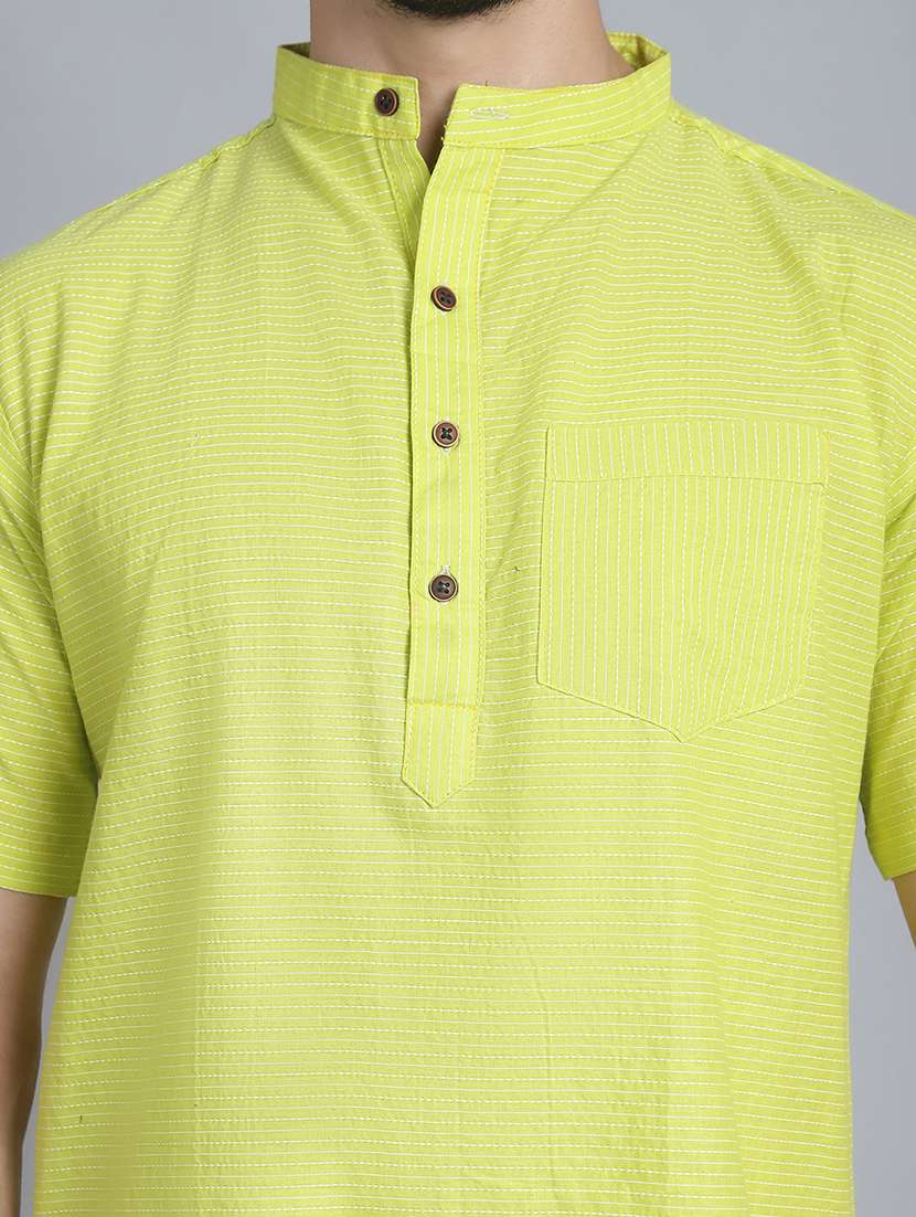 men striped mandarin neck short kurta - 22182671 -  Standard Image - 5