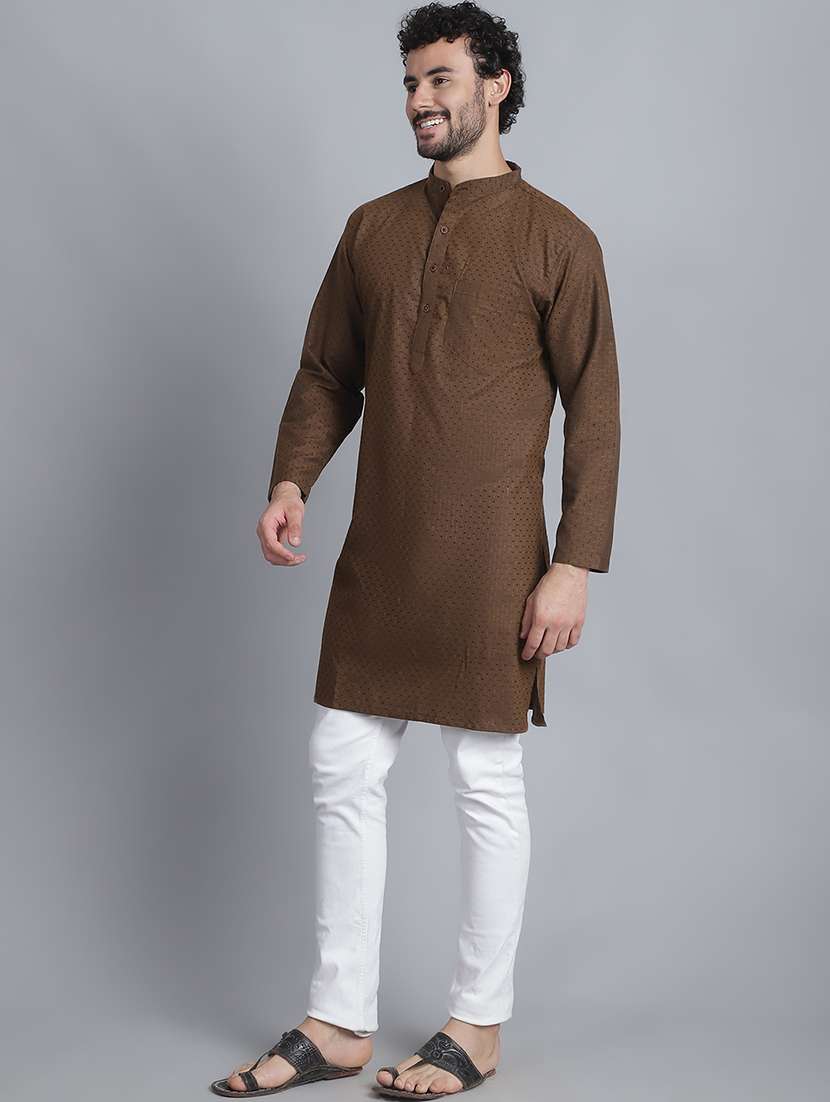 men self design mandarin neck long kurta - 22182672 -  Standard Image - 3