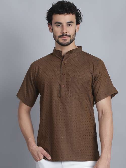 men self design mandarin neck short kurta - 22182673 -  Standard Image - 0
