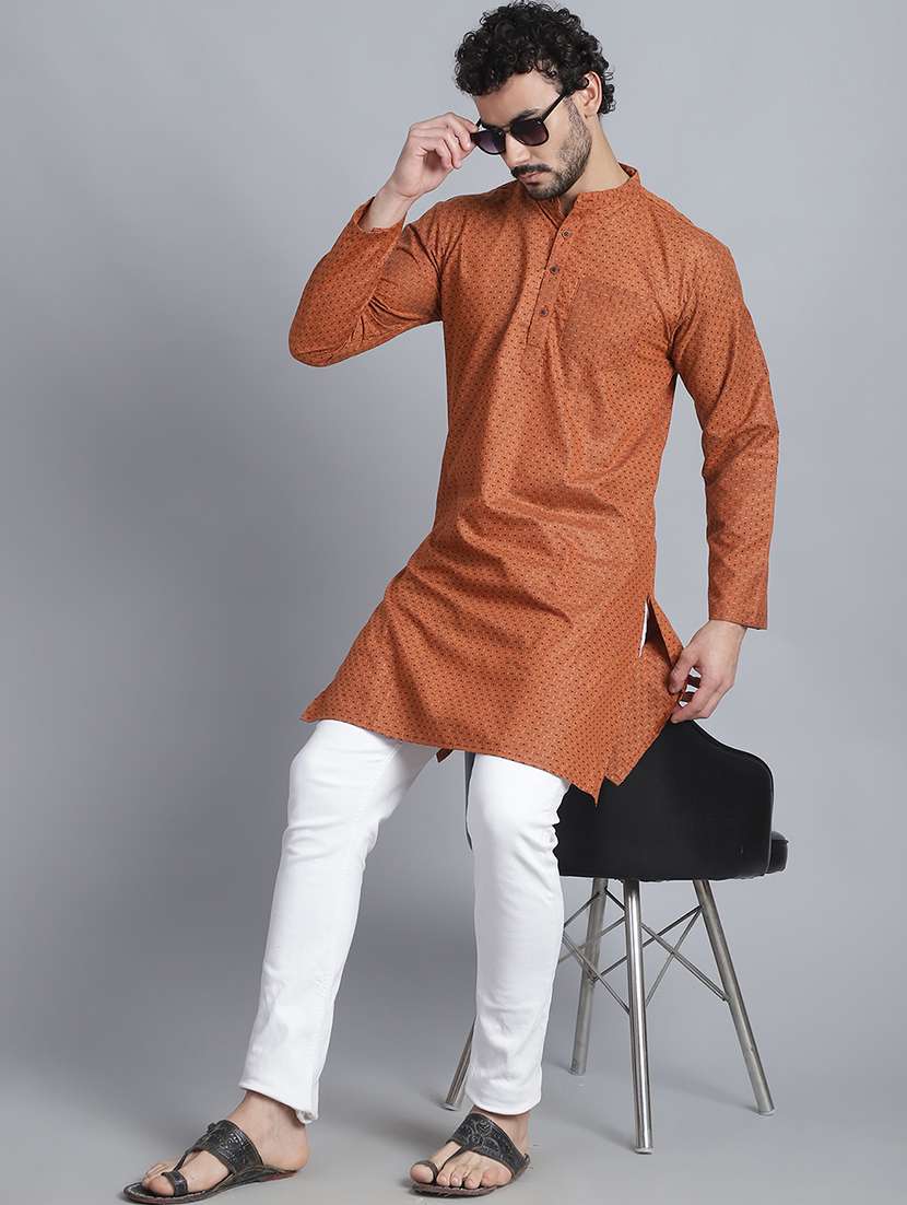 men self design mandarin neck long kurta