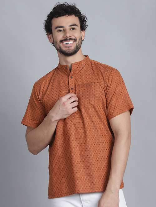 men self design mandarin neck short kurta - 22182675 -  Standard Image - 0