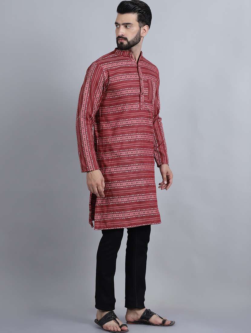 men self design mandarin neck long kurta - 22182676 -  Standard Image - 3