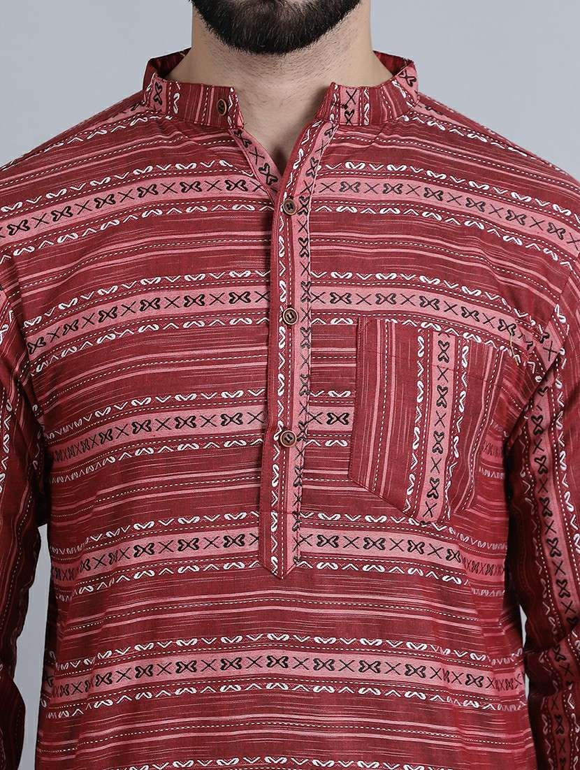 men self design mandarin neck long kurta - 22182676 -  Standard Image - 5