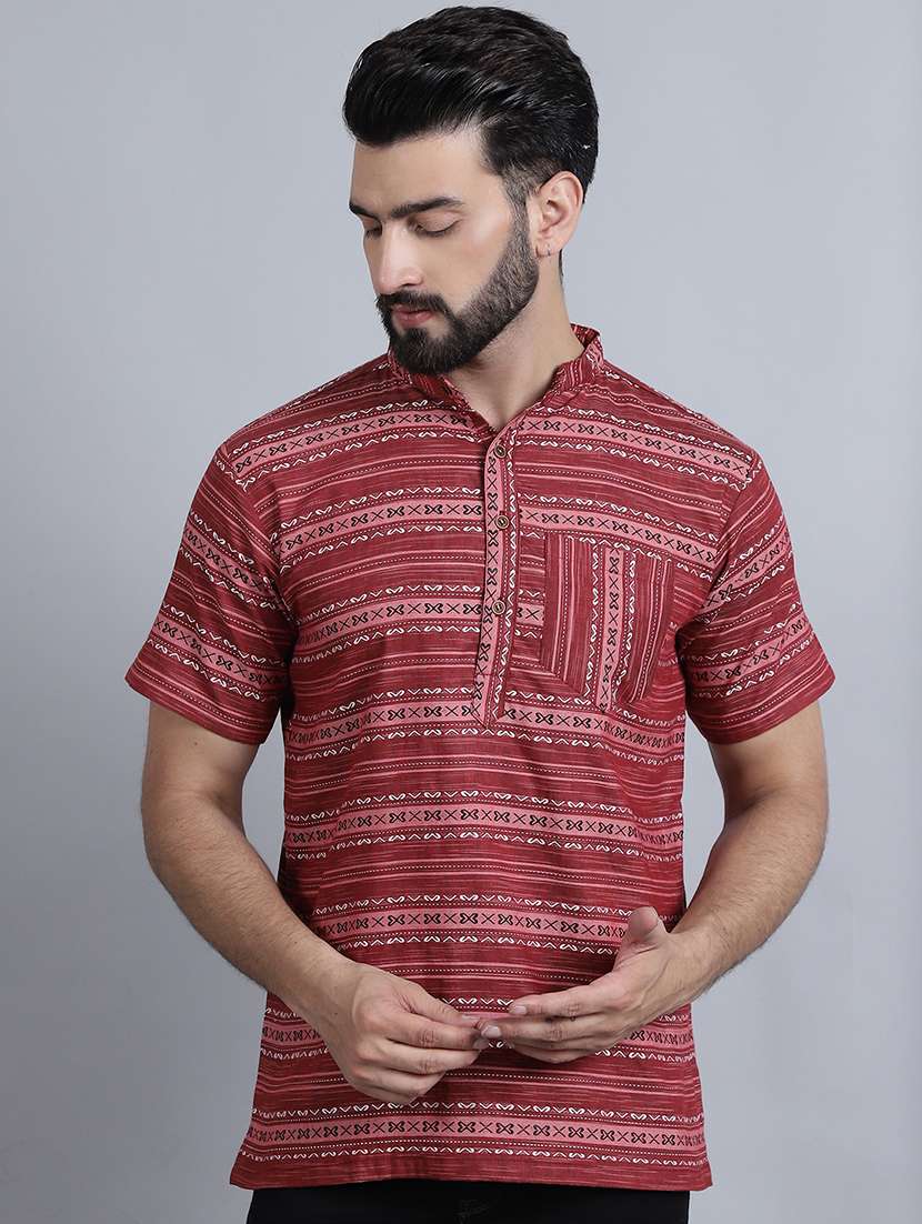 men self design mandarin neck short kurta
