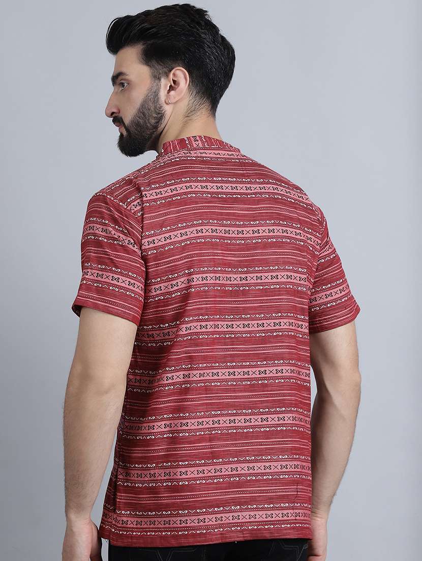 men self design mandarin neck short kurta - 22182677 -  Standard Image - 3