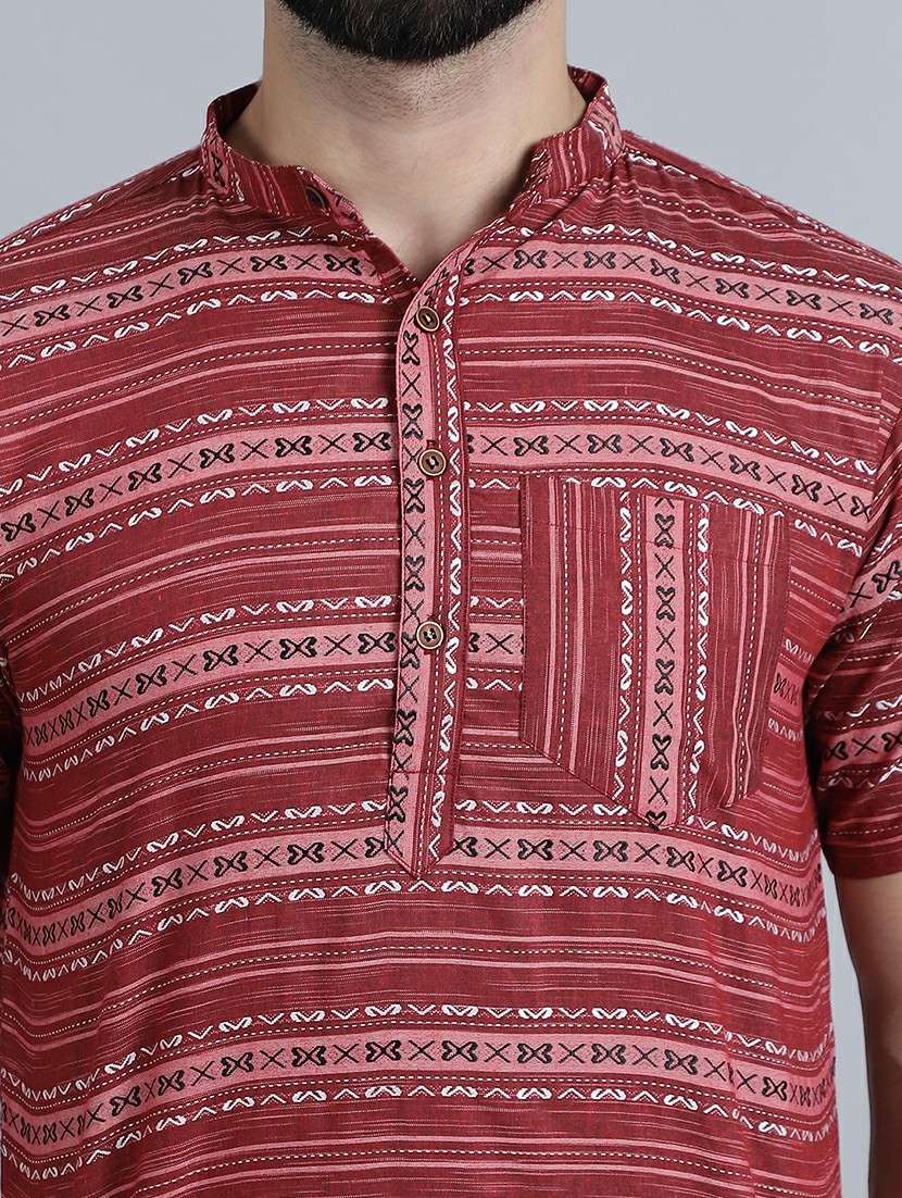 men self design mandarin neck short kurta - 22182677 -  Standard Image - 5