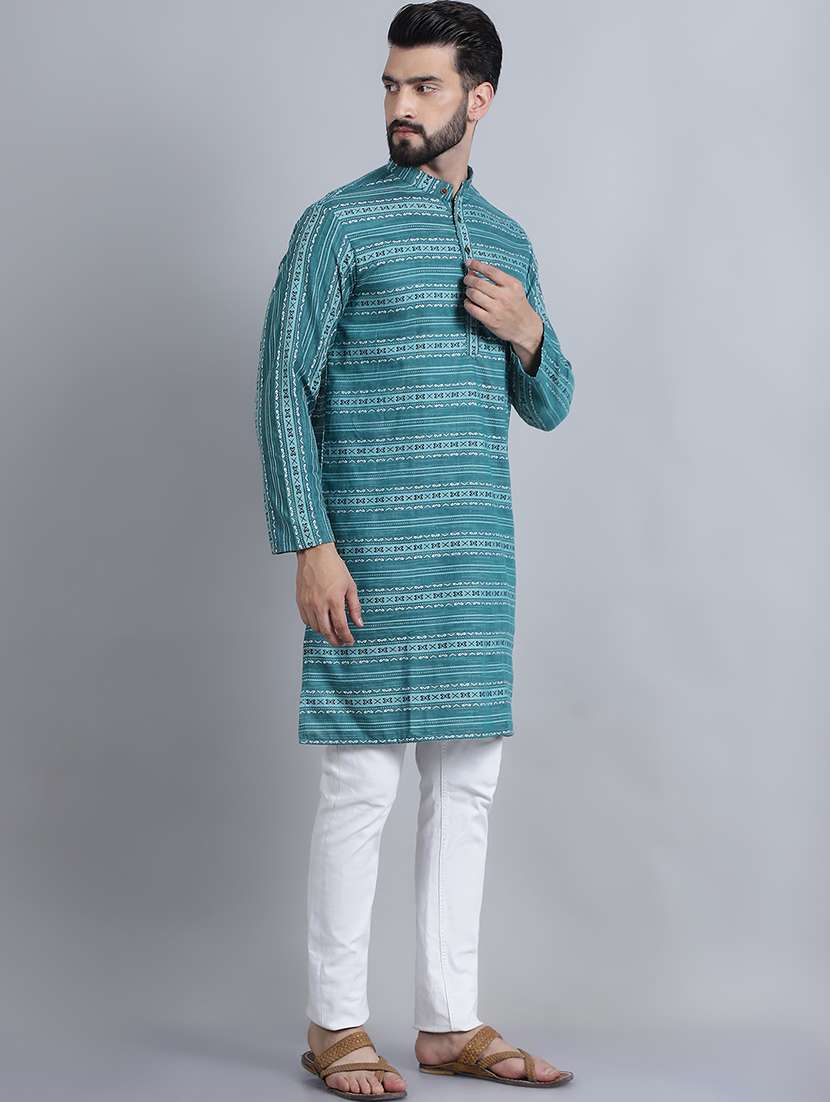 men self design mandarin neck long kurta - 22182678 -  Standard Image - 3