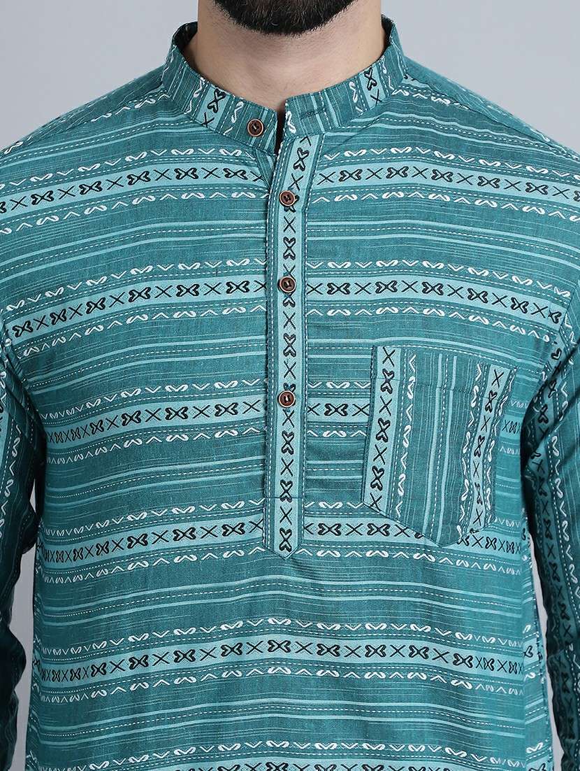 men self design mandarin neck long kurta - 22182678 -  Standard Image - 5