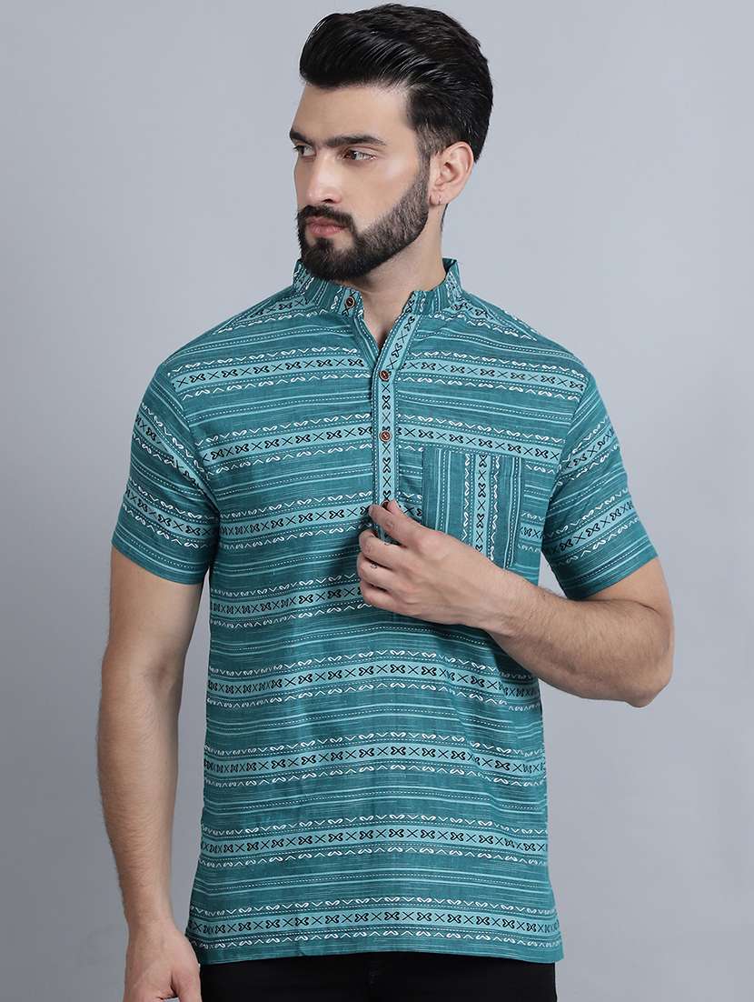 men self design mandarin neck short kurta