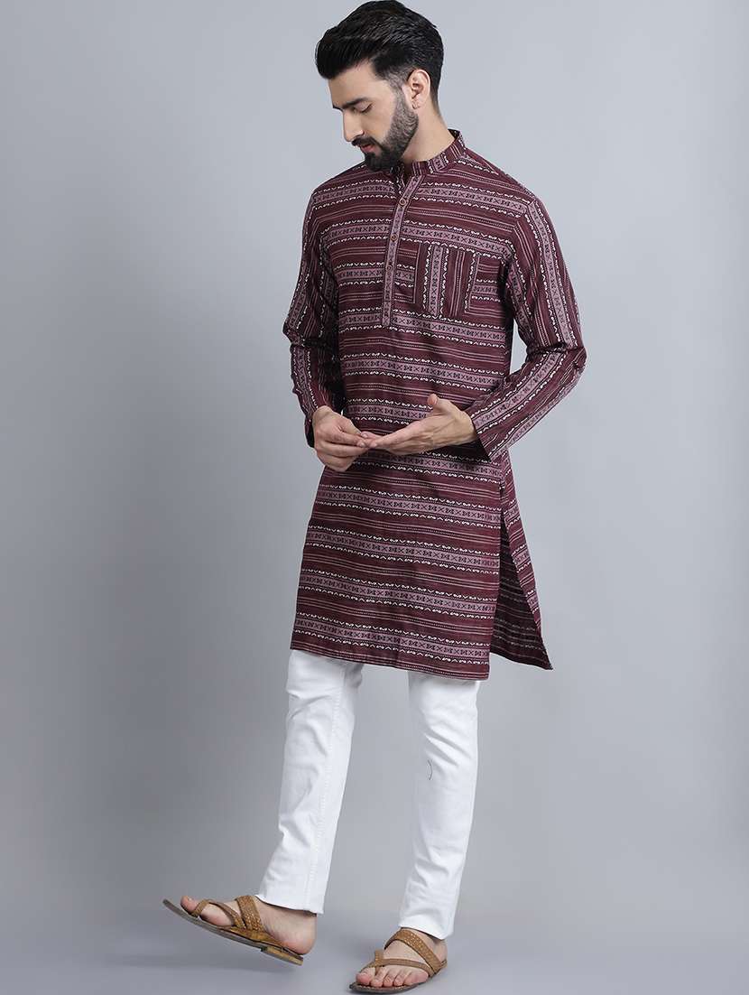 men self design mandarin neck long kurta - 22182680 -  Standard Image - 3