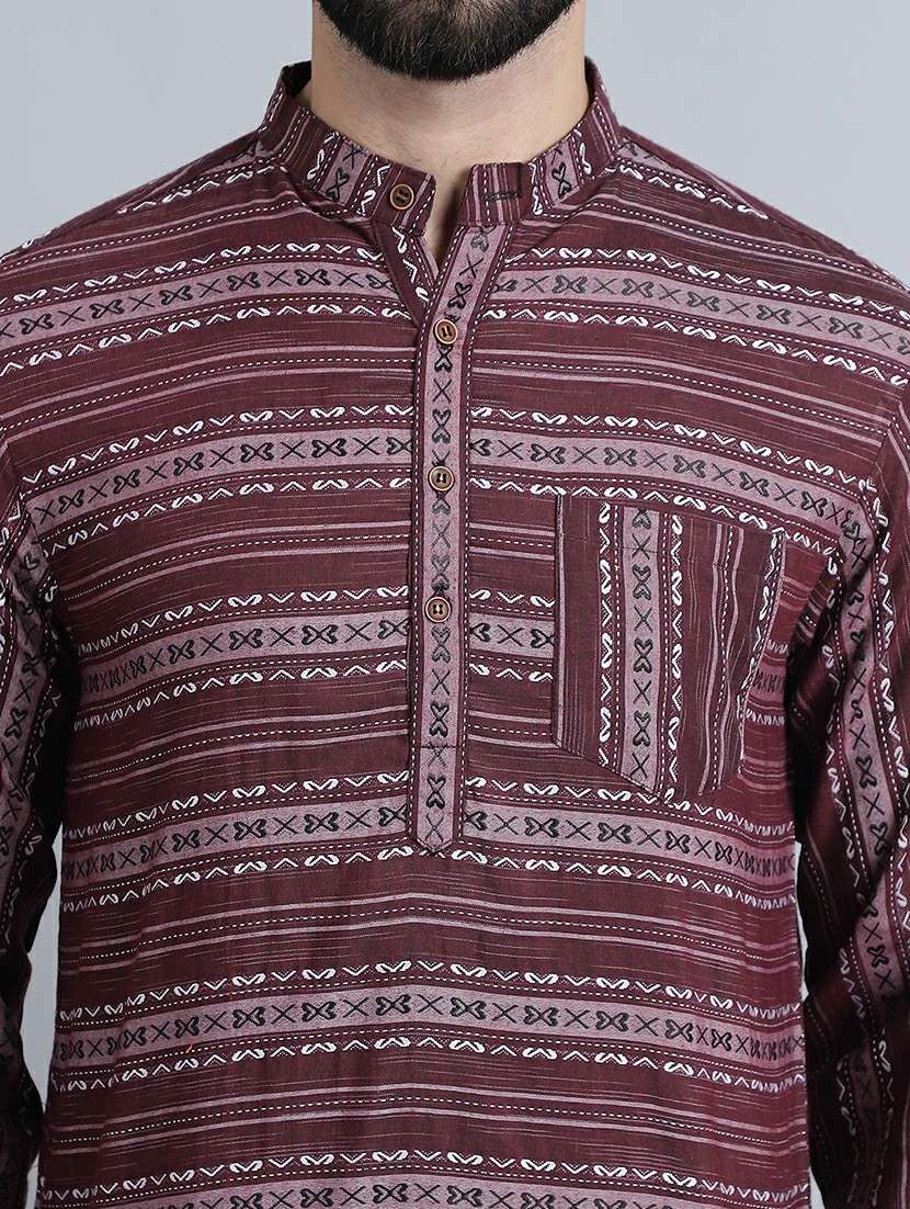 men self design mandarin neck long kurta - 22182680 -  Standard Image - 5
