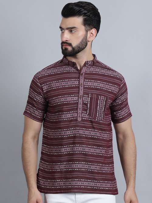 men self design mandarin neck short kurta - 22182681 -  Standard Image - 0