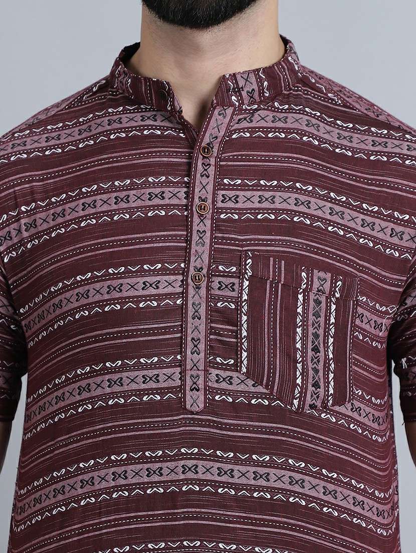 men self design mandarin neck short kurta - 22182681 -  Standard Image - 5