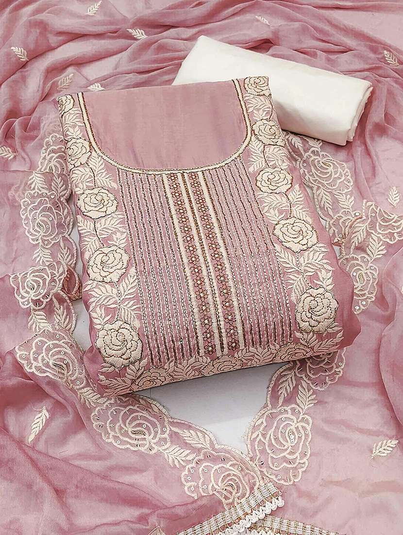women solid with work embroidered unstitched suit set