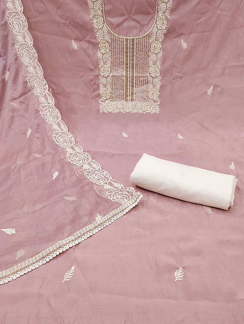 women solid with work embroidered unstitched suit set - 22182682 -  Standard Image - 3