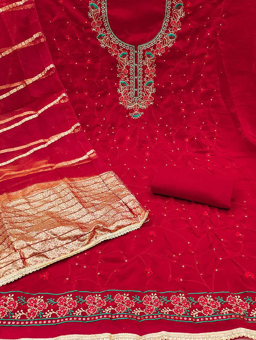 women solid with work embroidered unstitched suit set - 22182688 -  Standard Image - 3