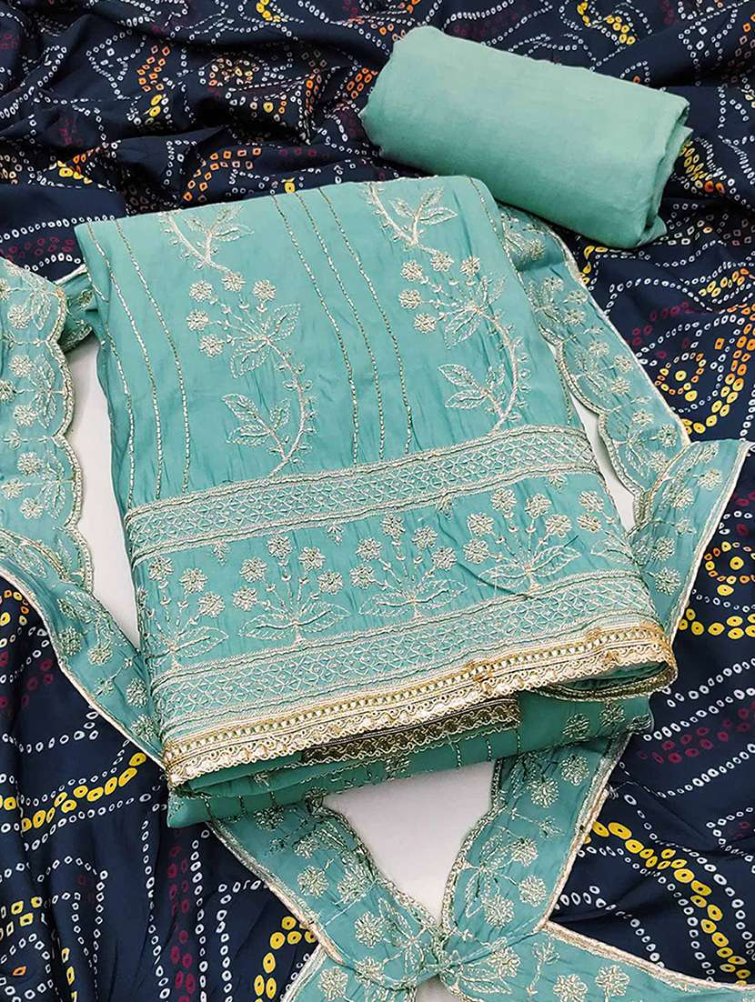 women solid with work embroidered unstitched suit set