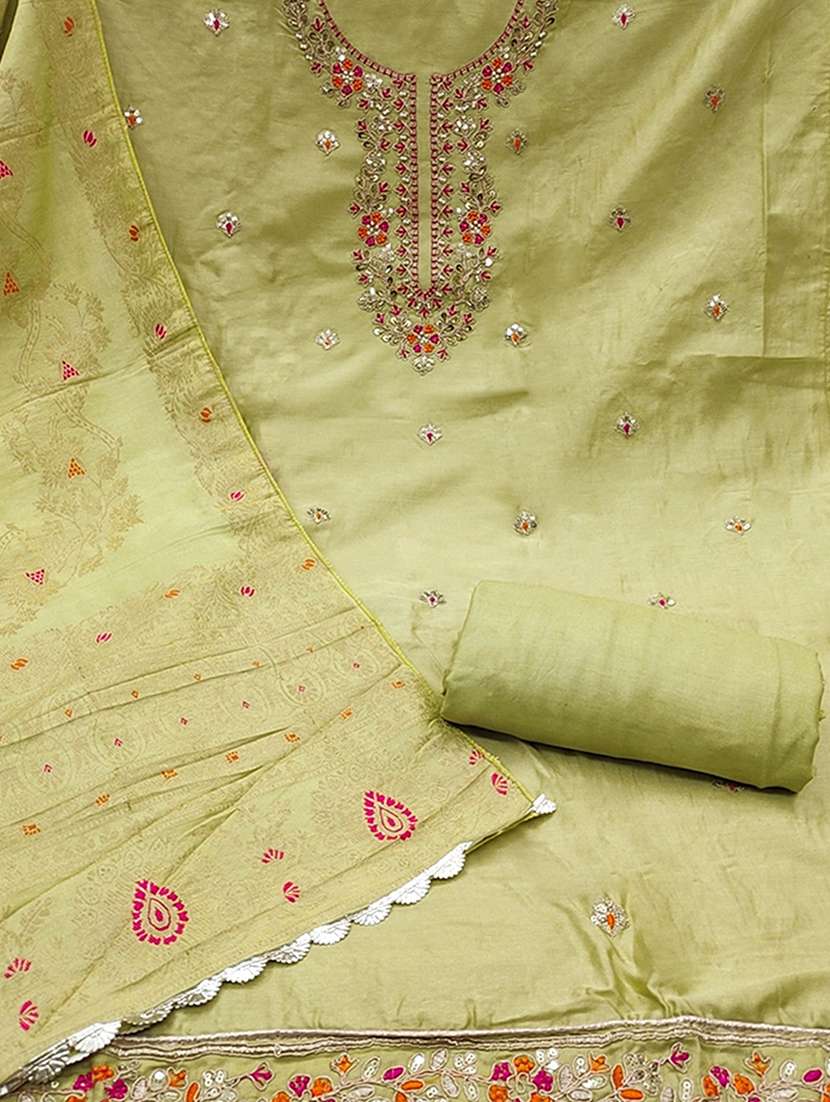 women solid with work embroidered unstitched suit set - 22182702 -  Standard Image - 3