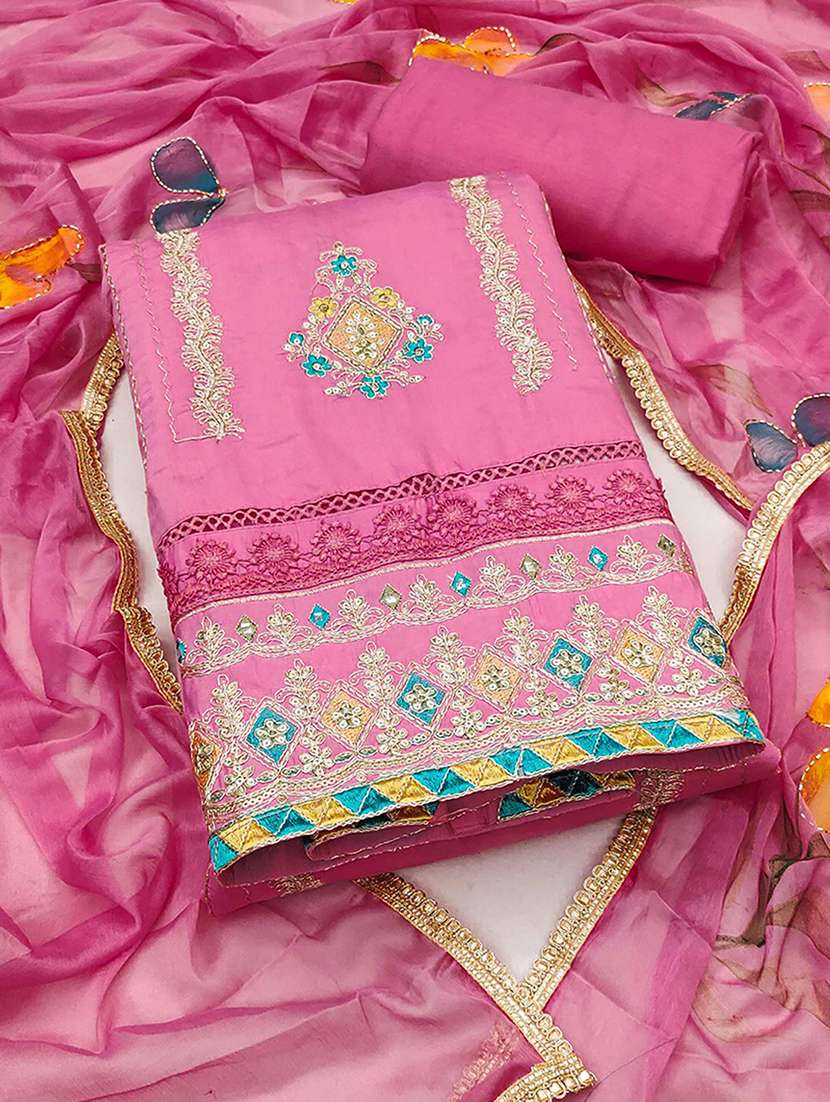 women solid with work embroidered unstitched suit set