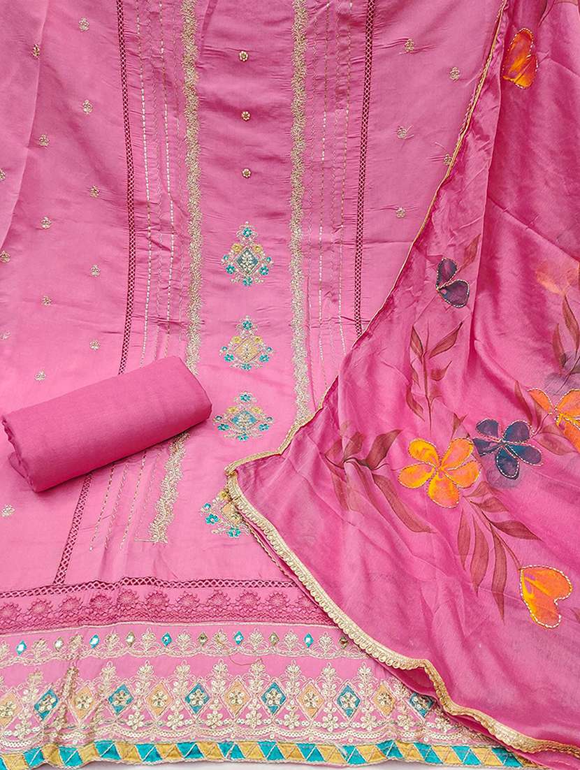 women solid with work embroidered unstitched suit set - 22182719 -  Standard Image - 3