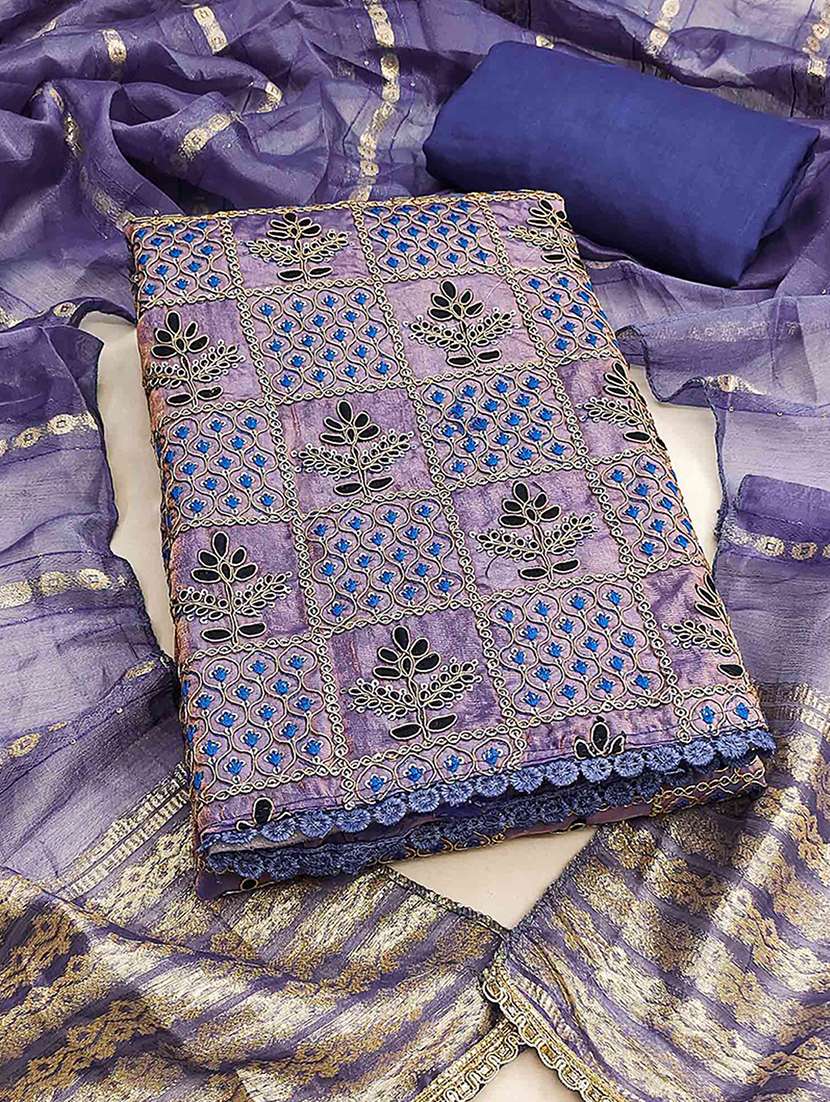 women solid with work embroidered unstitched suit set
