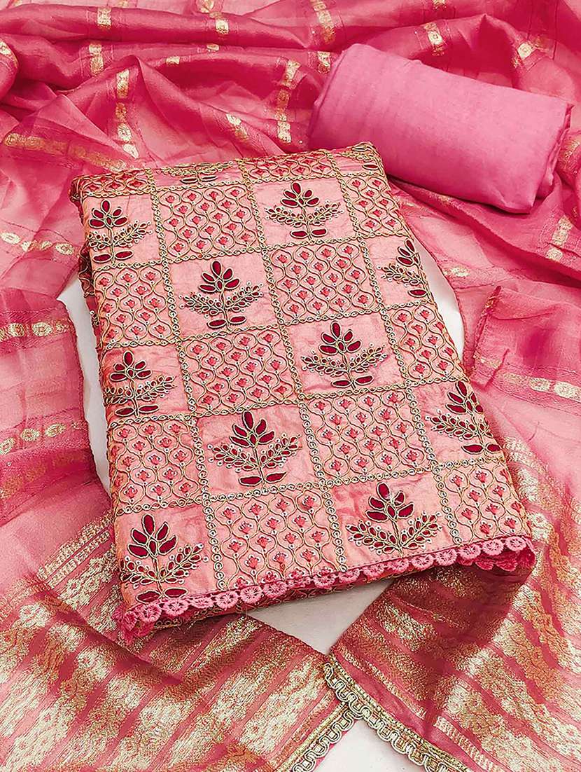 women solid with work embroidered unstitched suit set