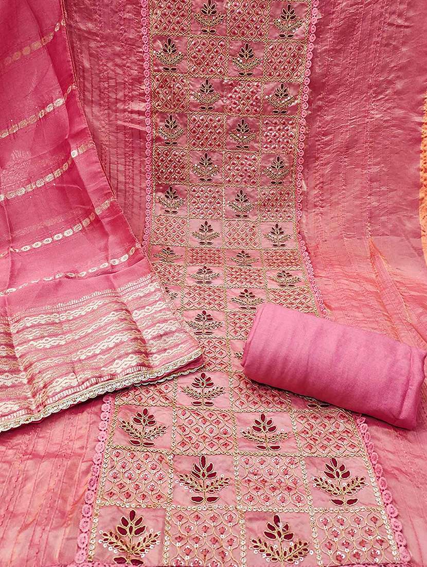 women solid with work embroidered unstitched suit set - 22182731 -  Standard Image - 3