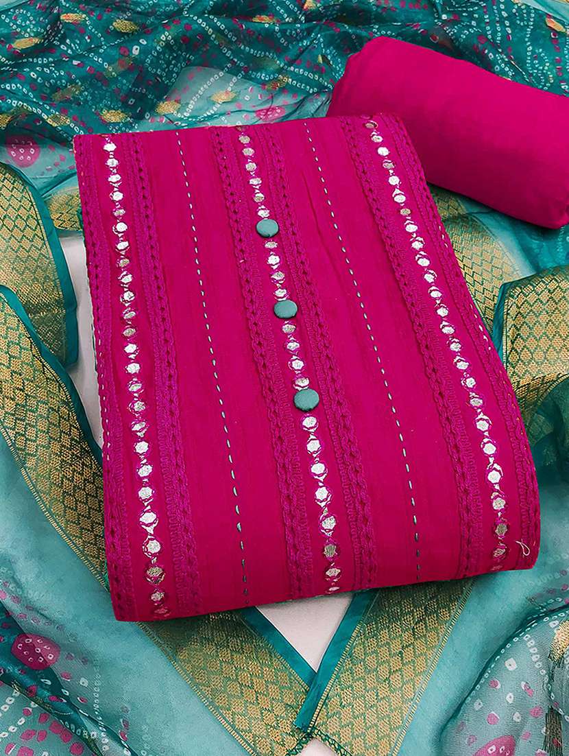 women solid with work unstitched suit set