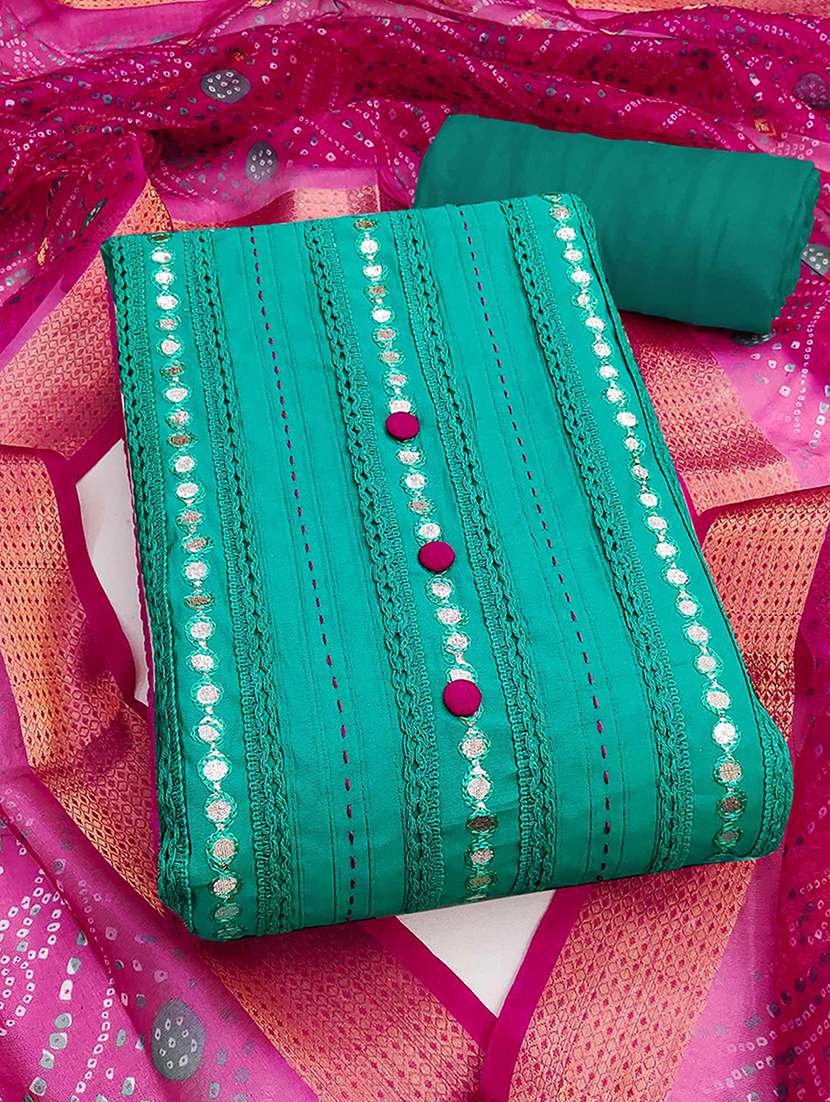 women solid with work unstitched suit set