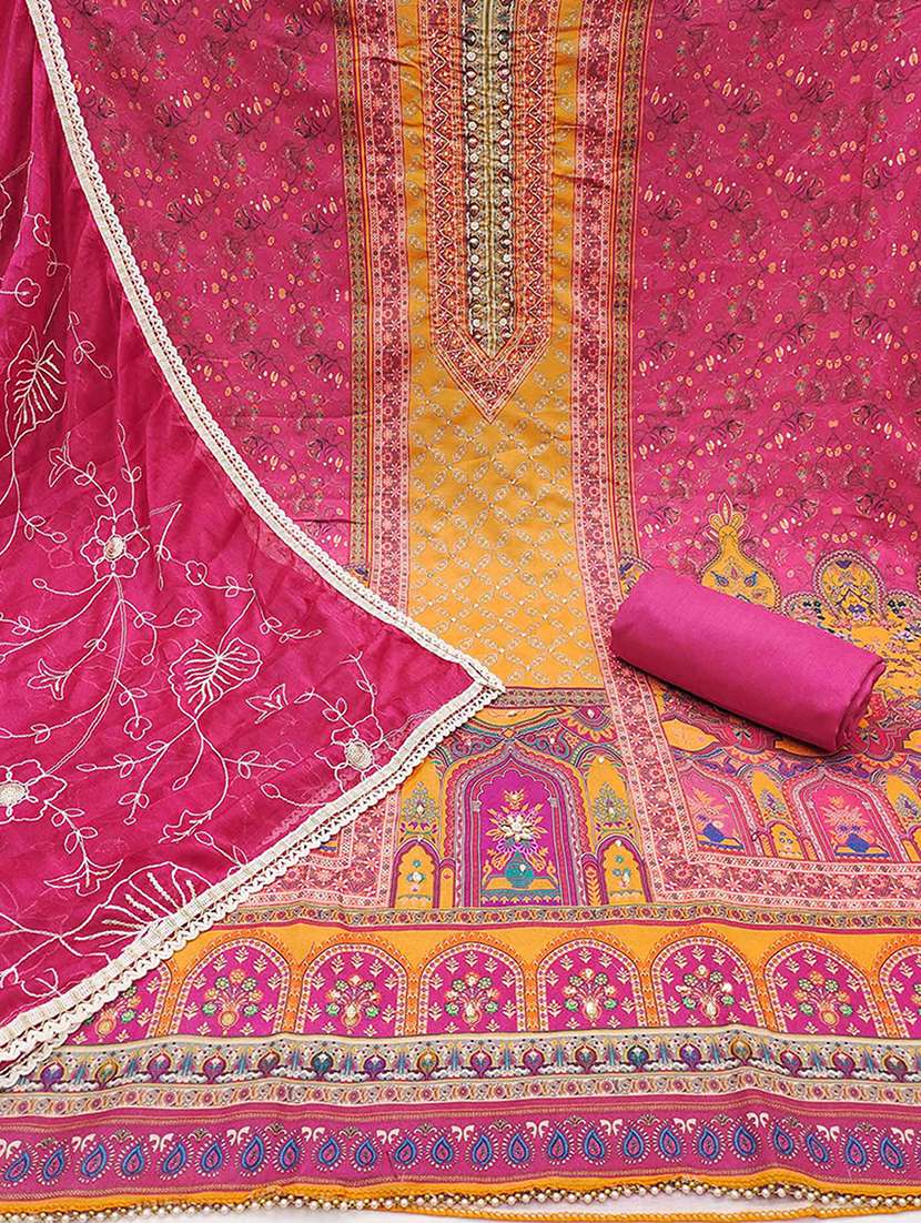women printed embroidered unstitched suit set - 22182739 -  Standard Image - 3