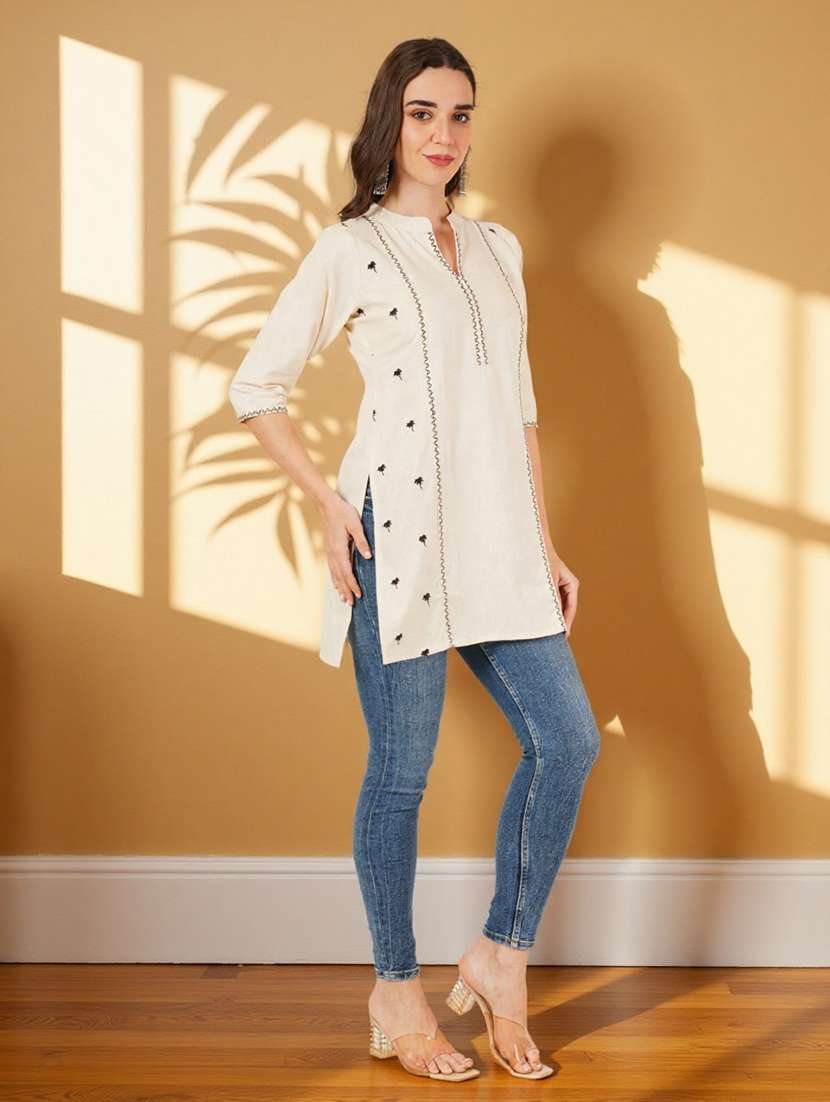 women solid with work three quarter sleeve straight kurti - 22182761 -  Standard Image - 5